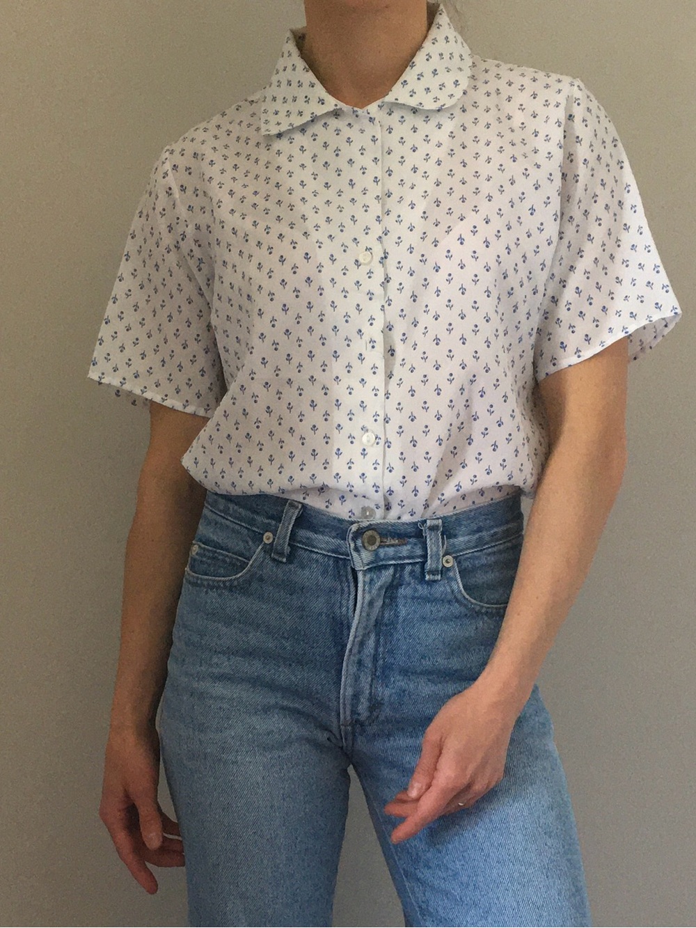 Vintage Flower Print Button Down  Short Sleeve Shirt